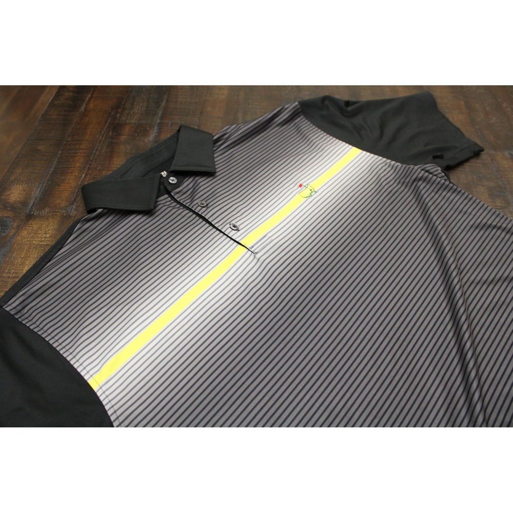 Masters‎ Tech Golf Shirt Mens XL Black Gray Stripe Augusta National Polo Logo